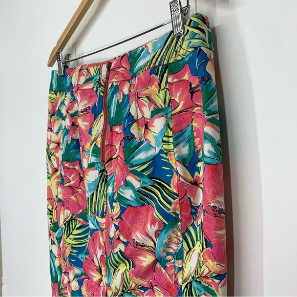 Loft Ann Taylor Colorful Floral Lightweight Denim Stretch Pencil Skirt Size 8 - Picture 10 of 15
